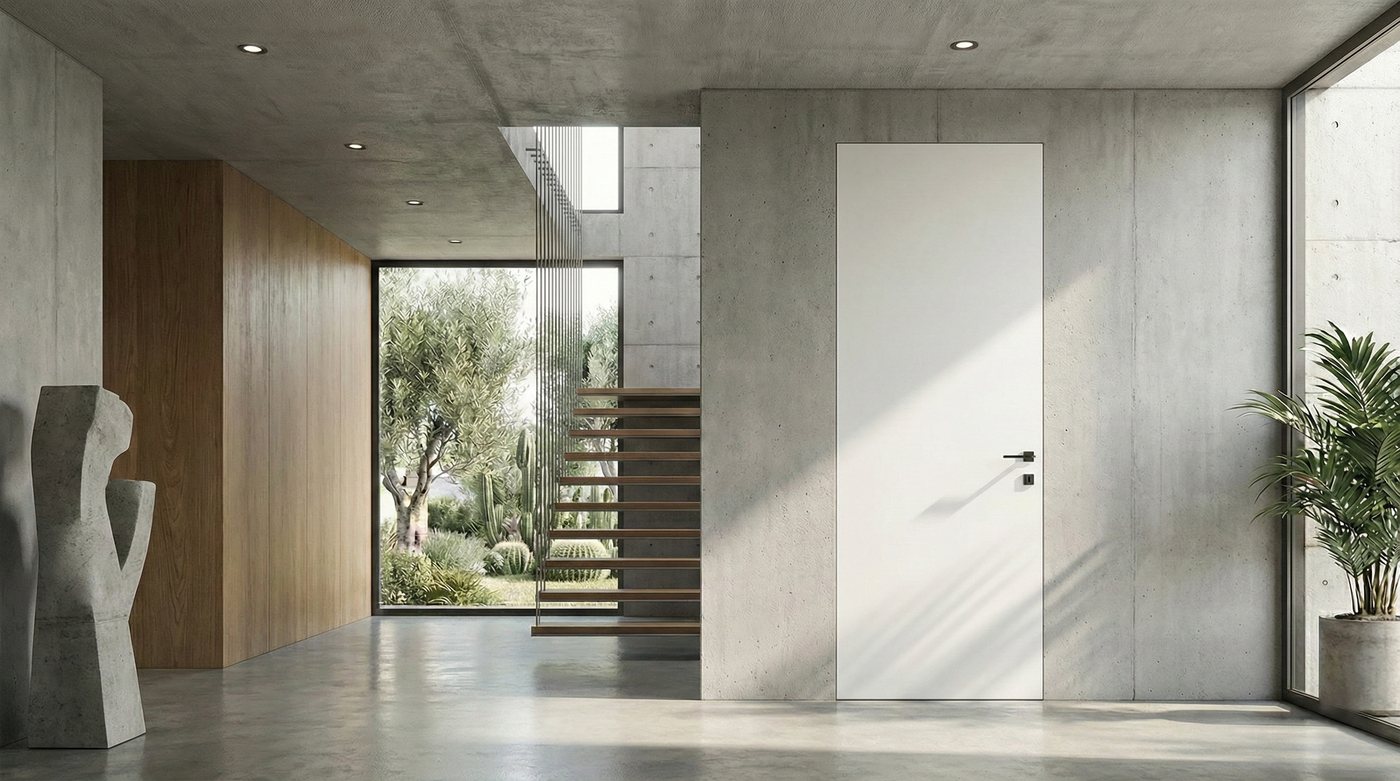 Zero-line door in a designed interior
